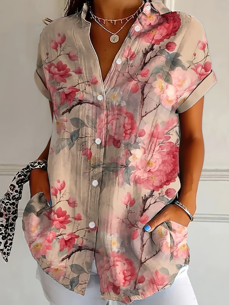 Shirt Collar Short Sleeve Floral Printing Regular Micro-Elasticity Loose Button Up Shirt Shirt For Women, Pink, Shirts
Shirt Collar Short Sleeve Floral Printing Regular Micro-Elasticity Loose Button Up Shirt Shirt For Women, Pink, Shirts