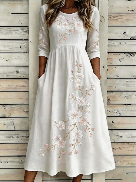 Women Floral Summer Printing Dress Crew Neck Half Sleeve H-Line Dress, White, Dresses
Women Floral Summer Printing Dress Crew Neck Half Sleeve H-Line Dress, White, Dresses