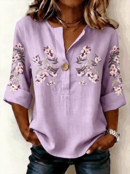 V Neck Three Quarter Sleeve Floral Regular Micro-Elasticity Loose Shirt For Women, Purple, Blouses
V Neck Three Quarter Sleeve Floral Regular Micro-Elasticity Loose Shirt For Women, Purple, Blouses