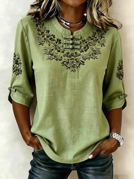 Mandarin Collar Half Sleeve Floral Printing Regular Micro-Elasticity Regular Fit Blouse For Women, Green, Blouses
Mandarin Collar Half Sleeve Floral Printing Regular Micro-Elasticity Regular Fit Blouse For Women, Green, Blouses