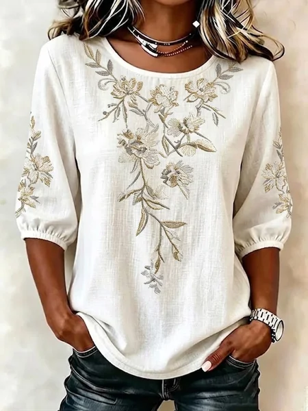 Crew Neck Half Sleeve Floral Printing Regular Micro-Elasticity Regular Fit Blouse For Women, White, Blouses
Crew Neck Half Sleeve Floral Printing Regular Micro-Elasticity Regular Fit Blouse For Women, White, Blouses