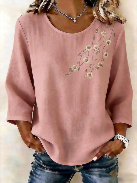 Crew Neck Three Quarter Sleeve Floral Regular Regular Fit Blouse For Women, Pink, Blouses
Crew Neck Three Quarter Sleeve Floral Regular Regular Fit Blouse For Women, Pink, Blouses