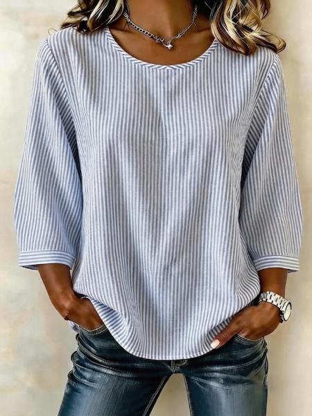 Crew Neck Half Sleeve Striped Lightweight Loose Shirt For Women, Blue, Blouses
Crew Neck Half Sleeve Striped Lightweight Loose Shirt For Women, Blue, Blouses