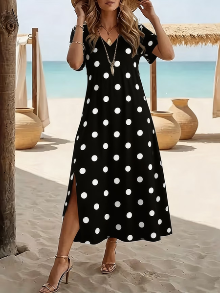 Women Polka Dots Summer Printing Dress Crew Neck Short Sleeve T-Shirt Dress H-Line Dress, Black, Dresses
Women Polka Dots Summer Printing Dress Crew Neck Short Sleeve T-Shirt Dress H-Line Dress, Black, Dresses