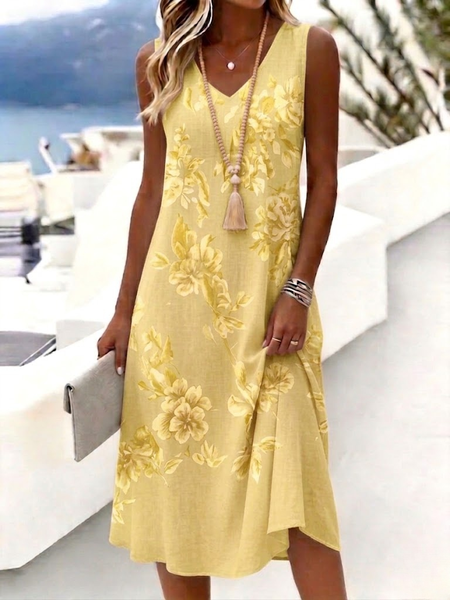 Women Floral Summer Dress V Neck Sleeveless Tank A-Line Dress, Yellow, Dresses
Women Floral Summer Dress V Neck Sleeveless Tank A-Line Dress, Yellow, Dresses