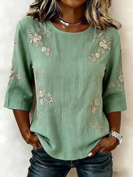 Crew Neck Half Sleeve Floral Printing Regular Micro-Elasticity Regular Fit Blouse For Women, Green, Blouses
Crew Neck Half Sleeve Floral Printing Regular Micro-Elasticity Regular Fit Blouse For Women, Green, Blouses