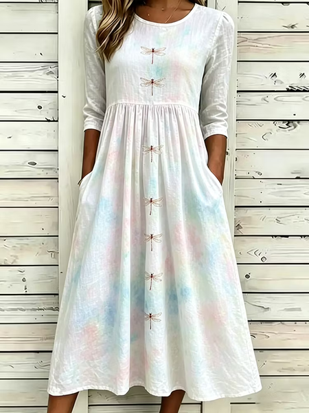 Women Dragonfly Half Sleeve Crew Neck Printing Dress Daily Casual Maxi H-Line Summer Dress, White, Casual Dresses
Women Dragonfly Half Sleeve Crew Neck Printing Dress Daily Casual Maxi H-Line Summer Dress, White, Casual Dresses