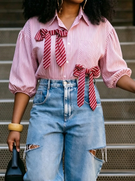 Urban Striped Bow Shirt Collar Shirt, Stripe, Blouses and Shirts
Urban Striped Bow Shirt Collar Shirt, Stripe, Blouses and Shirts