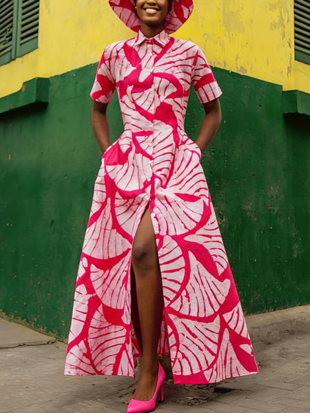 Elegant Plants Printing Shirt Collar Maxi Dress, Pink, Maxi Dresses
Elegant Plants Printing Shirt Collar Maxi Dress, Pink, Maxi Dresses