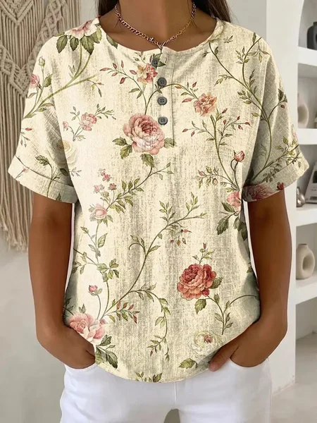 Women Floral Short Sleeve Tee T-shirt Crew Neck Printing Vintage Summer Top, Yellow, T-Shirts
Women Floral Short Sleeve Tee T-shirt Crew Neck Printing Vintage Summer Top, Yellow, T-Shirts