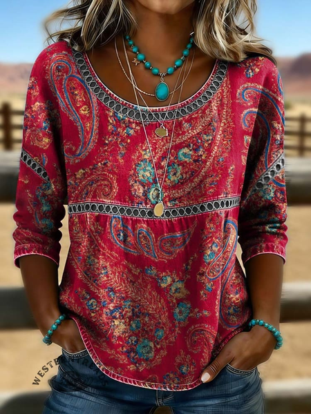Women Paisley Crew Neck Half Sleeve Blouse Printing Casual Daily Summer Top, Red, Blouses
Women Paisley Crew Neck Half Sleeve Blouse Printing Casual Daily Summer Top, Red, Blouses