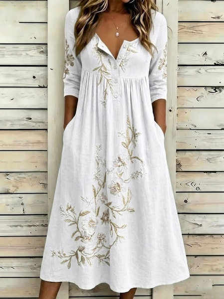 Women Floral Half Sleeve Half Open Collar Dress Holiday Vintage Maxi A-Line Summer Dress, White, Casual Dresses
Women Floral Half Sleeve Half Open Collar Dress Holiday Vintage Maxi A-Line Summer Dress, White, Casual Dresses