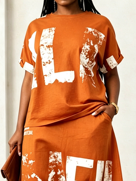 Casual Letter Print Tailored Short Sleeve Tee, Orange, Tees
Casual Letter Print Tailored Short Sleeve Tee, Orange, Tees