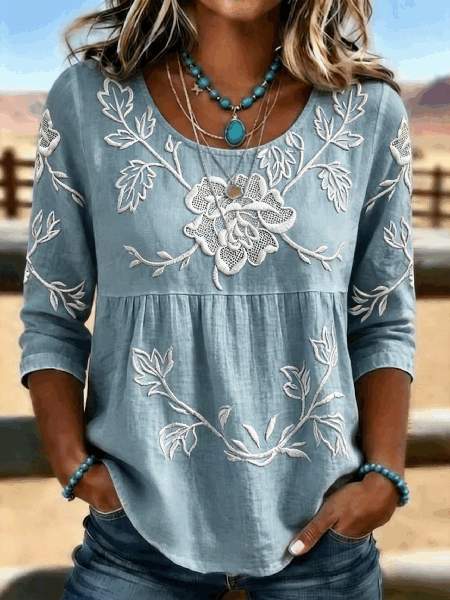 Crew Neck Half Sleeve Floral Regular Micro-Elasticity Loose Blouse For Women, Light blue, Blouses
Crew Neck Half Sleeve Floral Regular Micro-Elasticity Loose Blouse For Women, Light blue, Blouses
