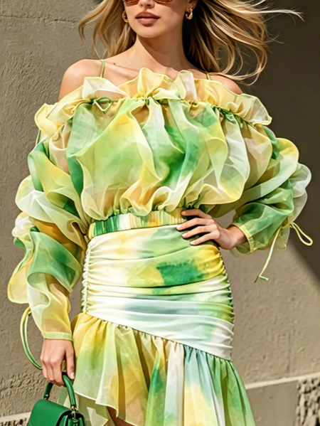 Elegant Ombre Printing Off The Shoulder Blouse, Green, Blouses and Shirts
Elegant Ombre Printing Off The Shoulder Blouse, Green, Blouses and Shirts