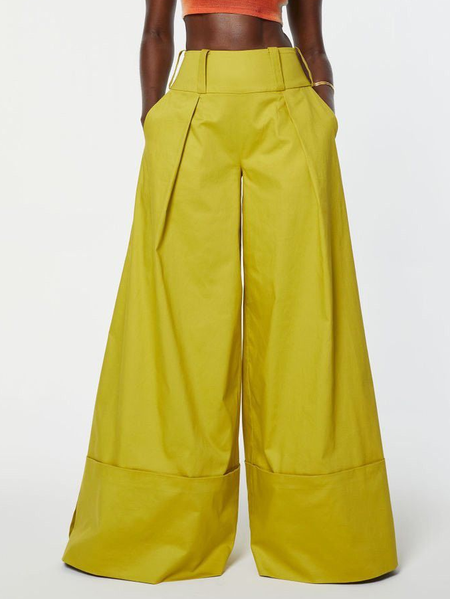 Cotton Casual Plain Wide Leg Pants, Yellow, Pants
Cotton Casual Plain Wide Leg Pants, Yellow, Pants