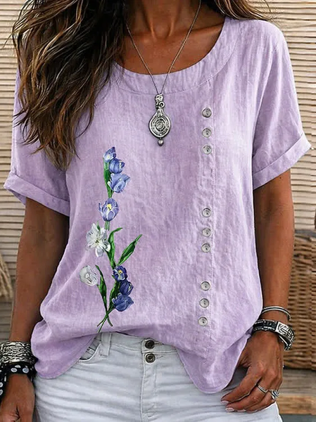 Women Floral Crew Neck Short Sleeve Shirt Printing Casual Daily Summer Top, Purple, Shirts
Women Floral Crew Neck Short Sleeve Shirt Printing Casual Daily Summer Top, Purple, Shirts