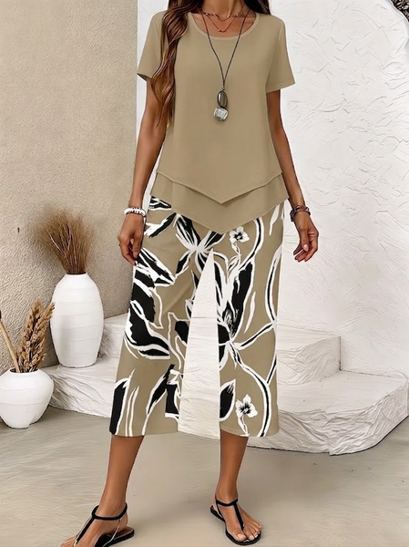 Women Abstract Printing Two-Piece Set Daily Short Sleeve Casual Summer Top With Pants Matching Set, Khaki, Sets
Women Abstract Printing Two-Piece Set Daily Short Sleeve Casual Summer Top With Pants Matching Set, Khaki, Sets