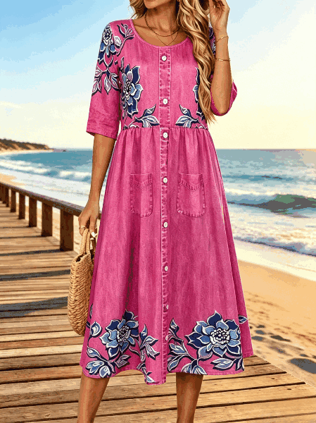 Women Floral Summer Dress Crew Neck Half Sleeve Shirt Dress A-Line Dress, Deep pink, Dresses
Women Floral Summer Dress Crew Neck Half Sleeve Shirt Dress A-Line Dress, Deep pink, Dresses