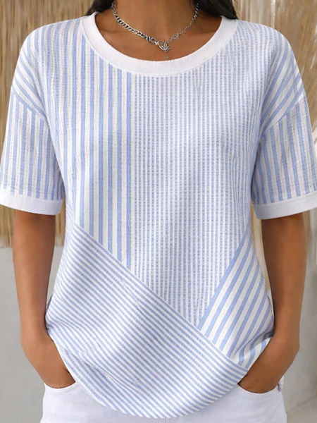 Women Striped Short Sleeve Tee T-shirt Crew Neck Printing Casual Summer Top, Blue, T-Shirts
Women Striped Short Sleeve Tee T-shirt Crew Neck Printing Casual Summer Top, Blue, T-Shirts
