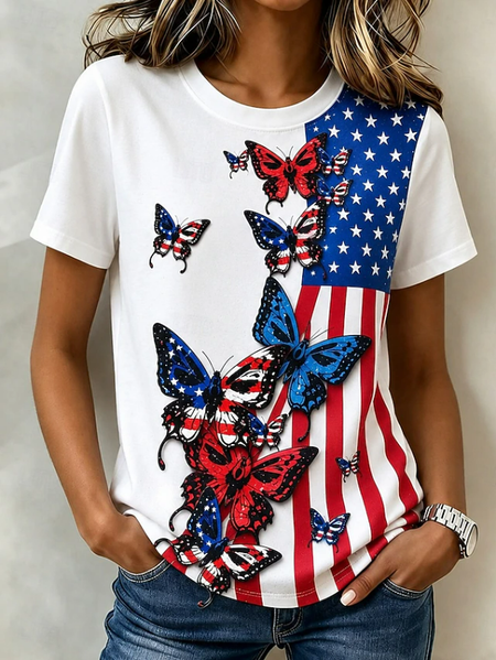 Casual Butterfly Crew Neck Short Sleeve T-shirt, White, T-shirts
Casual Butterfly Crew Neck Short Sleeve T-shirt, White, T-shirts