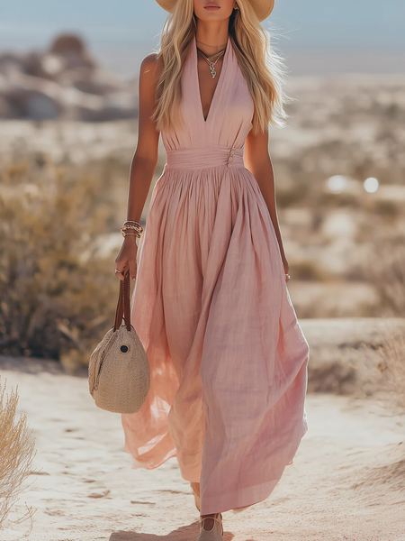 Cotton Vacation Plain Buttoned V Neck Maxi Dress, Pink, Maxi Dresses
Cotton Vacation Plain Buttoned V Neck Maxi Dress, Pink, Maxi Dresses