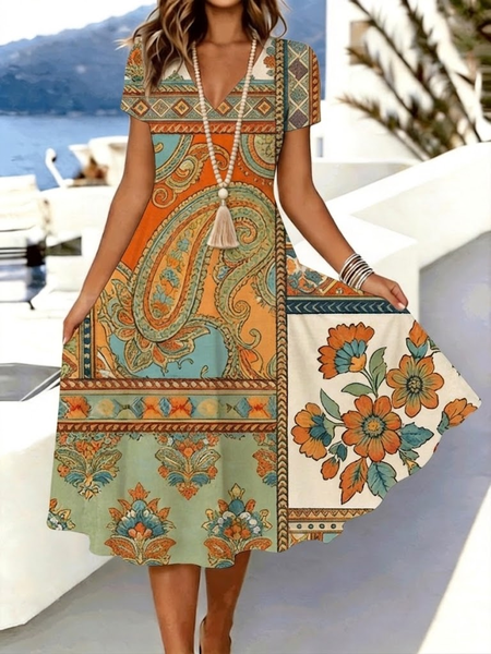Women Floral Summer Dress V Neck Short Sleeve A-Line Dress, As picture, Dresses
Women Floral Summer Dress V Neck Short Sleeve A-Line Dress, As picture, Dresses