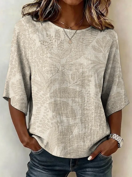 Crew Neck Half Sleeve Leaf Printing Regular Micro-Elasticity Regular Fit Blouse For Women, Light khaki, Blouses
Crew Neck Half Sleeve Leaf Printing Regular Micro-Elasticity Regular Fit Blouse For Women, Light khaki, Blouses