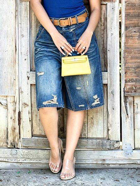 Plain Casual Denim Shorts With No Belt, Blue, Denim Shorts
Plain Casual Denim Shorts With No Belt, Blue, Denim Shorts