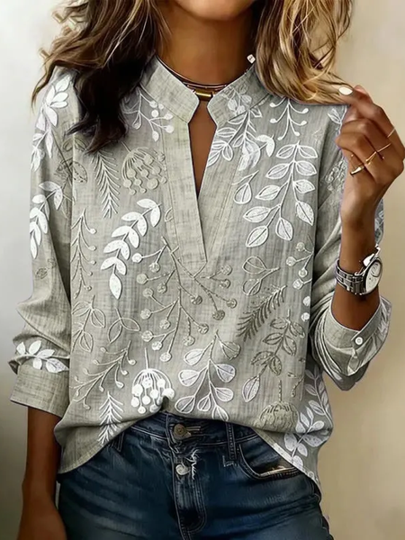 V Neck Long Sleeve Floral Printing Regular Micro-Elasticity Regular Fit Blouse For Women, Gray, Blouses
V Neck Long Sleeve Floral Printing Regular Micro-Elasticity Regular Fit Blouse For Women, Gray, Blouses