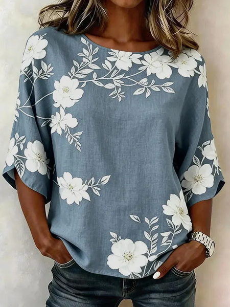 Crew Neck Half Sleeve Floral Printing Regular Micro-Elasticity Regular Fit Blouse For Women, Blue, Blouses
Crew Neck Half Sleeve Floral Printing Regular Micro-Elasticity Regular Fit Blouse For Women, Blue, Blouses