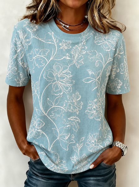 Vintage Floral Crew Neck Short Sleeve T-shirt, Blue, T-shirts
Vintage Floral Crew Neck Short Sleeve T-shirt, Blue, T-shirts