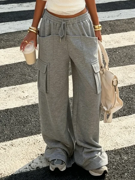 Casual Plain Pockets Straight Pants, Gray, Pants
Casual Plain Pockets Straight Pants, Gray, Pants