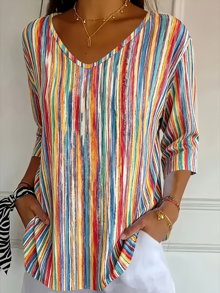 Women Abstract Stripes Three Quarter Sleeve Tee T-shirt V Neck Printing Casual Graphic Tee Spring/Fall Top, As picture, T-Shirts
Women Abstract Stripes Three Quarter Sleeve Tee T-shirt V Neck Printing Casual Graphic Tee Spring/Fall Top, As picture, T-Shirts