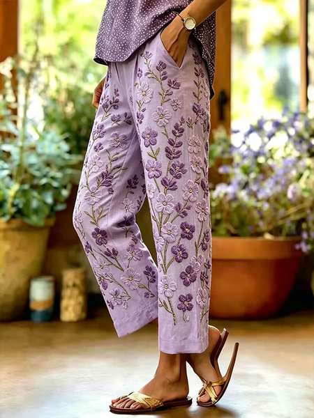 Women Floral Long Pants Casual Spring/Fall Trousers, Purple, Pants
Women Floral Long Pants Casual Spring/Fall Trousers, Purple, Pants