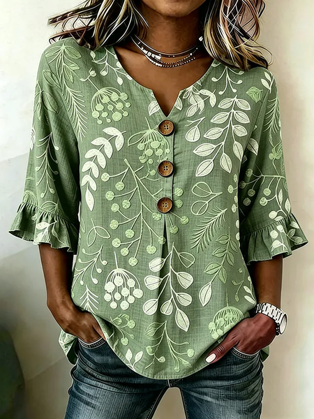 V Neck Half Sleeve Floral Printing Regular Micro-Elasticity Regular Fit Blouse For Women, Green, Blouses
V Neck Half Sleeve Floral Printing Regular Micro-Elasticity Regular Fit Blouse For Women, Green, Blouses