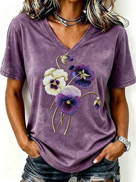 Vintage Floral V Neck Short Sleeve T-shirt, Purple, T-shirts
Vintage Floral V Neck Short Sleeve T-shirt, Purple, T-shirts