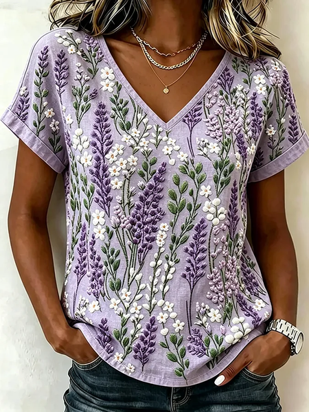 Women Floral Short Sleeve Tee T-shirt V Neck Printing Vintage Summer Top, Purple, T-Shirts
Women Floral Short Sleeve Tee T-shirt V Neck Printing Vintage Summer Top, Purple, T-Shirts