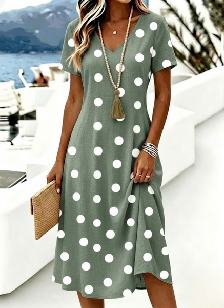 Women Polka Dots Summer Dress V Neck Short Sleeve A-Line Dress, Sage green, Dresses
Women Polka Dots Summer Dress V Neck Short Sleeve A-Line Dress, Sage green, Dresses