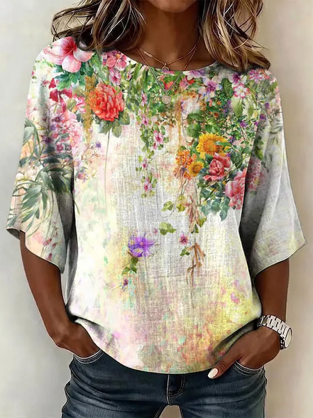 Crew Neck Half Sleeve Floral Printing Regular Micro-Elasticity Regular Fit Blouse For Women, As picture, Blouses
Crew Neck Half Sleeve Floral Printing Regular Micro-Elasticity Regular Fit Blouse For Women, As picture, Blouses