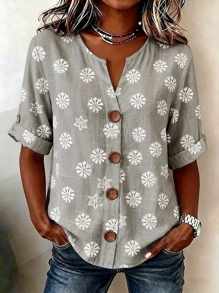Stand Collar Long Sleeve Floral Regular Loose Shirt For Women, Gray, Shirts
Stand Collar Long Sleeve Floral Regular Loose Shirt For Women, Gray, Shirts