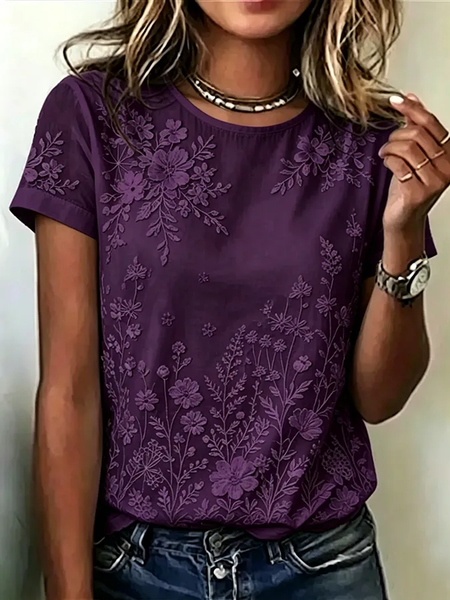 Casual Floral Crew Neck Short Sleeve T-shirt, Deep purple, T-shirts
Casual Floral Crew Neck Short Sleeve T-shirt, Deep purple, T-shirts
