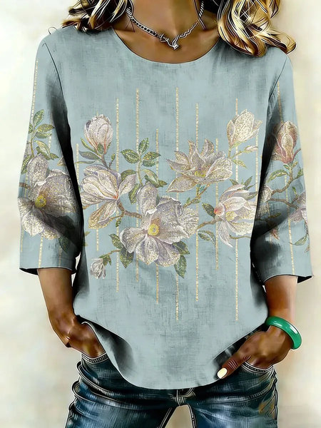 Women Floral Crew Neck Half Sleeve Blouse Printing Vintage Daily Summer Top, Blue, Blouses
Women Floral Crew Neck Half Sleeve Blouse Printing Vintage Daily Summer Top, Blue, Blouses