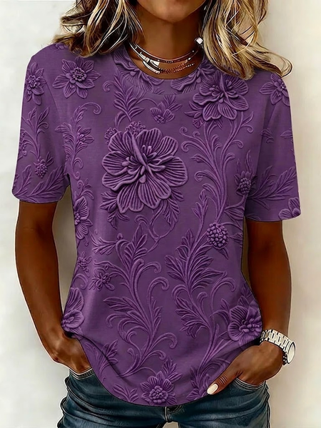 Casual Floral Crew Neck Short Sleeve T-shirt, Purple, T-shirts
Casual Floral Crew Neck Short Sleeve T-shirt, Purple, T-shirts