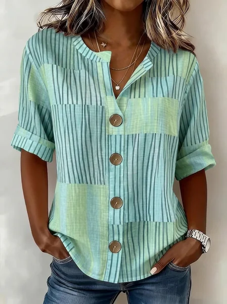 Stand Collar Long Sleeve Striped Regular Loose Shirt For Women, Blue, Shirts
Stand Collar Long Sleeve Striped Regular Loose Shirt For Women, Blue, Shirts
