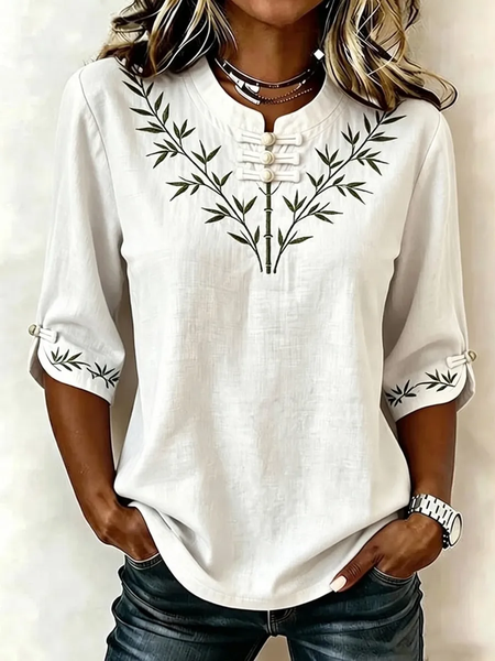 Mandarin Collar Half Sleeve Leaf Printing Regular Micro-Elasticity Regular Fit Blouse For Women, White, Blouses
Mandarin Collar Half Sleeve Leaf Printing Regular Micro-Elasticity Regular Fit Blouse For Women, White, Blouses