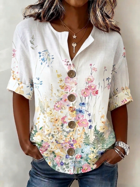 Women Floral Stand Collar Long Sleeve Shirt Vintage Daily Spring/Fall Top, White, Blouses
Women Floral Stand Collar Long Sleeve Shirt Vintage Daily Spring/Fall Top, White, Blouses