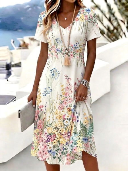Women Floral Summer Dress V Neck Short Sleeve A-Line Dress, As picture, Dresses
Women Floral Summer Dress V Neck Short Sleeve A-Line Dress, As picture, Dresses