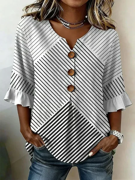 V Neck Half Sleeve Striped Printing Regular Micro-Elasticity Regular Fit Blouse For Women, White, Blouses
V Neck Half Sleeve Striped Printing Regular Micro-Elasticity Regular Fit Blouse For Women, White, Blouses