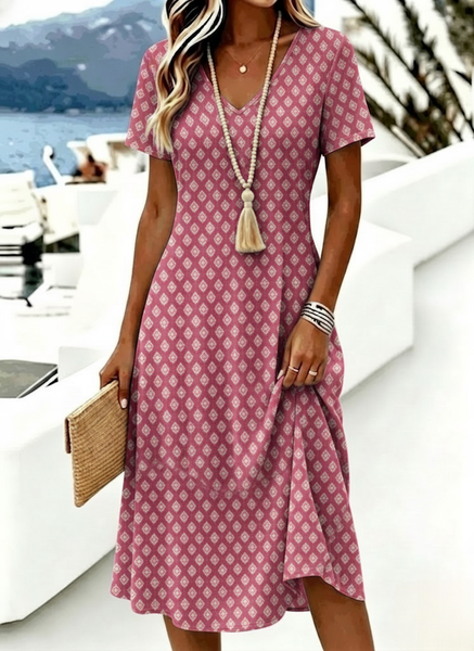 Women Geometric Summer Dress V Neck Short Sleeve A-Line Dress, Pink, Dresses
Women Geometric Summer Dress V Neck Short Sleeve A-Line Dress, Pink, Dresses
